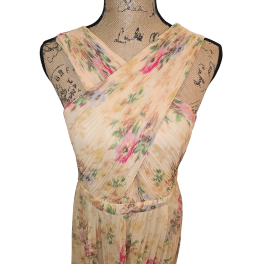 Ted Baker Amerah Light Yellow Pink Cross Front Pleated Midi Dress Size 3 Med 8 - Picture 5 of 16